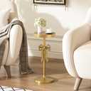 Gold Drink Table, Metal Martini Side Table - 9.9" x21.7'', Gold Small Accent Table with Bow Decoration, Pedestal End Table for Small Spaces, Standard
