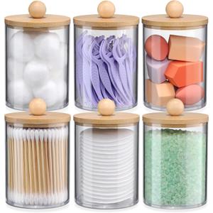6-Pack Bamboo Qtip Holders - Bathroom Storage for Cotton Balls, Swabs, Pads, Floss, 10oz