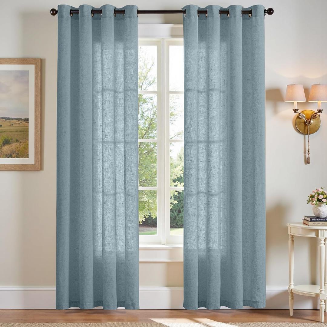jinchan Linen Curtains, Light Filtering Window Drapes with Grommet Top, Linen Blue Curtains 2 Panels for Living Room Farmhouse Bedroom (W50 x L84, Blue) (Semi Sheer Blue)