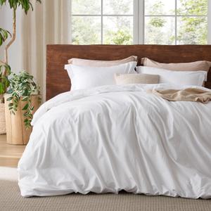 Bedsure 100% Washed Cotton Duvet Cover King - Bright White Minimalist Duvet Cover Linen Like - 3 Pieces Plain Simple Cotton Duvet Cover Set with 2 Pillow Shams (Bright White, King, 104"x90") (King (104" x 90"), 02 - Bright White (No Comforter))