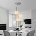 Modern Chrome Pendant Light Hanging Fixture Light for Kitchen Island Mid Century with Globe Pendant Light Milk White Glass Pendant Lighting for Living Room Bedroom Entryway (3 Lights)