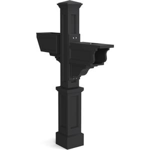 Mayne Signature Plus Mailbox Post with Newspaper Slot and Planter  Weather-Resistant, Durable Classic Design  Easy-to-Install Outdoor Mailbox Post (Black)