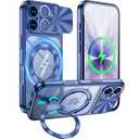 Ougsuico for iPhone 17 Case with Ring Stand Camera Protection Blue