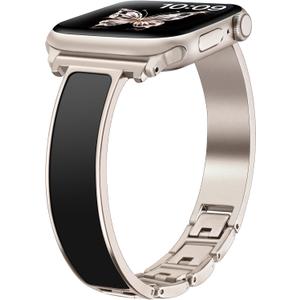 Slim Metal Band for Apple Watch Bands for Women 46mm 45mm 44mm 42mm 41mm 40mm 49 38mm iWatch Bands Bracelet, Thin Dressy Fancy Strap for Apple Watch Band Series 11 10 9 8 SE 7 6 5 4 3 Ultra (Starlight+Black)