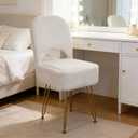 ACEQLYT New Upgrade Small Vanity Chair with Storage and Folding Back, White Vanity Stool wiht Ergonomic Backrest and Metal Legs, Furry Padded Ottoman for Makeup Room, Bedroom