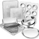 P&P CHEF Stainless Steel Bakeware Set, 12-Piece Kitchen Baking Pans Set, Baking Sheet with Rack, Square Cake Pan with Lid, Lasagna Pan, Loaf Pan, Muffin Pan, Pizza Tray & 2 Covers, Easily Clean