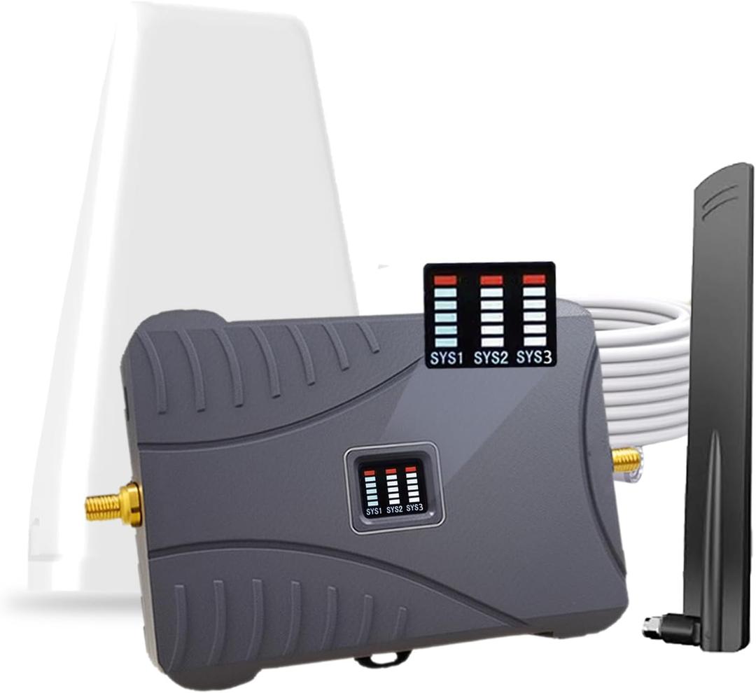 Cell Phone Booster for Home & Office,Up to 2000 sq ft,Cell Phone Signal Booster with Band 66/25/2/4/5/12/13/17,Boost 5G 4G Data for All U.S. Carriers FCC Approved Cell Booster (Grey)