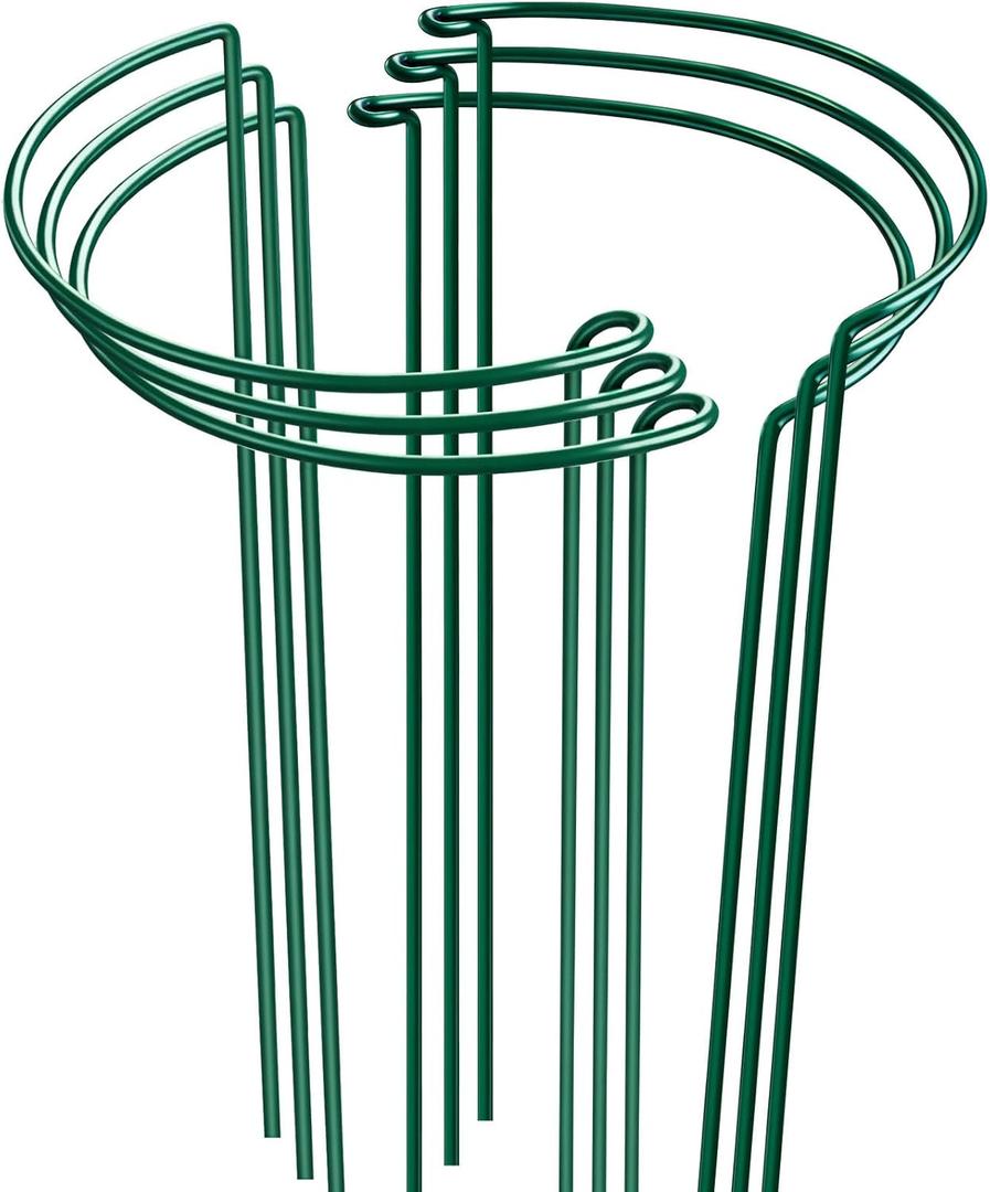 HiGift 6 Pack 24 Inch Plant Stakes, 10" Wide x 24" High Half Round Metal Peony Cages and Support, Green Garden Plant Stake Plant Support Ring Border for Peony Tomato,Hydrangea,Flower Indoor Outdoor