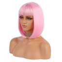eNilecor Short Bob Hair Wigs 12" Straight with Flat Bangs Synthetic Colorful Cosplay Daily Party Wig for Women Natural As Real Hair+ Free Wig Cap (Light Pink)