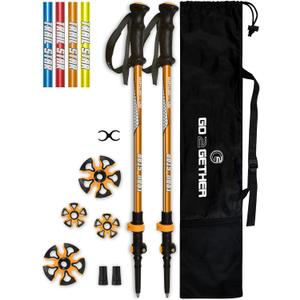 G2 Telescopic Trekking Poles/Aluminum Alloy/Comfort BMM Handle/Foam Padded Wrist Strap/Auto-Adjustable Strap/Quick Flip Lock/Snow Baskets Attached (Pack of 2 Poles), Orange/Blue/Yellow/Red