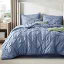 Bedsure California King Comforter Set - Bed in a Bag Cal King Bedding Set 7 PCS, GentleSoft Pintuck Bed Set Gift for Family, Pinch Pleat Slate Blue Comforter with Sheets, Pillowcases & Shams