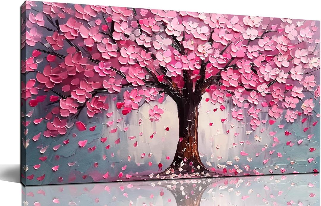 Pink Wall Art Large Tree of Life Wall Art for Living Room Bedroom Office Bathroom Modern Framed Canvas Prints Pink and Grey Picture Size 20x40 Inch