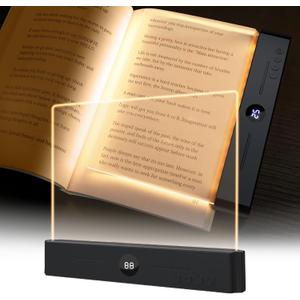 Book Light, Rechargeable Clear LED Flat Book Lights for Reading in Bed at Night with 3 Colors & Timer, Dimmable Panel Plate Book Lamp Full Page Light, Bookish Gifts for Women Readers Kids Book Lovers