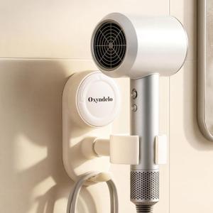 Hair Dryer Holder Wall Mounted Suction Cup Blow Dryer Stand with Cord Organizer Compatible with All Dryer 360Adjustable No Drill Installation Hair Dryer Stand for Bathroom, Bedroom (Cream White)