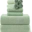 8-Piece Bath Towel Set, 2 Extra Large Bath Towel Sheets, 2 Hand Towels and 4 Washcloths - Highly Absorbent Quick Dry Polyester,Ultra Soft Towel Set for Bathroom, Waffle Weave Design, Pack of 8, Green