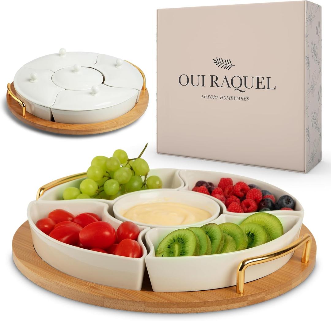 Chip and Dip Serving Set, 13.5" Serving Platters and Trays, Appetizer Serving Tray, Divided Serving Tray, Party Serving Relish Trays and Platters, Lazy Susan Taco Bar, Lazy Susan Serving Platter, large