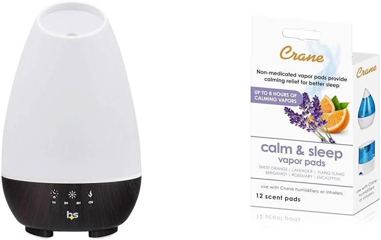 HealthSmart 500ML Essential Oil Diffuser, Humidifier and Aromatherapy Diffuser Bundle with Crane Lavender Orange Universal Vapor Pads, 12 Count (Large)