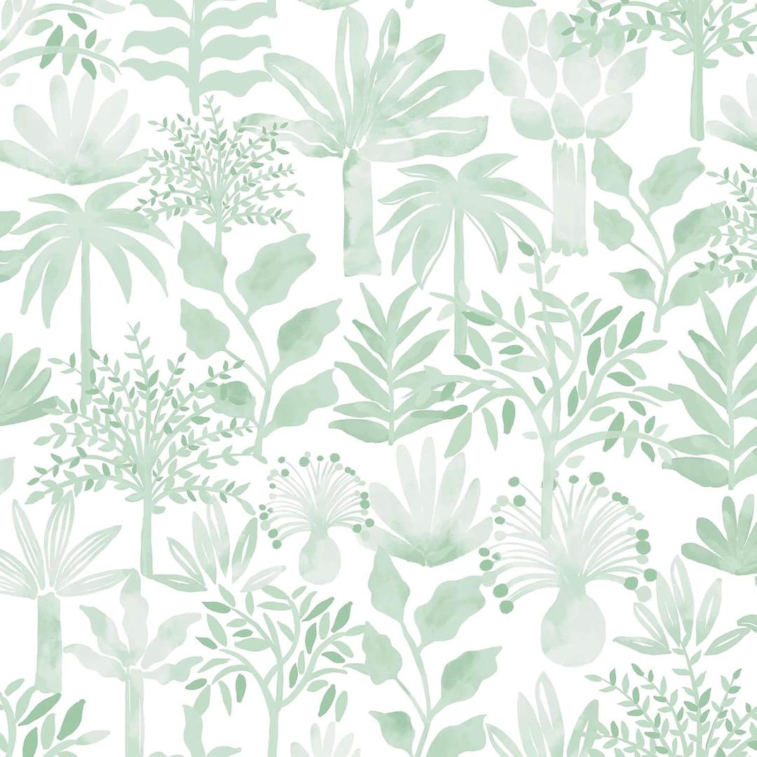 Heroad Green Wallpaper Leaf Peel and Stick Wall Paper Green and White Boho Removable Contact Paper Renter Friendly Self-Adhesive Waterproof for Bathroom Bedroom Cabinet and Drawer 17.3"x78.7"