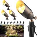 Solid Brass 12V Low Voltage Wired Landscape Lighting,Heavy-Duty Waterproof Outdoor Electric LED Spotlights Fixtures for Yard, Tree & Garden, Bronze Uplights, MR16 Bulb Not Included (Classic, 4 Pack)