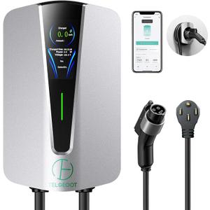Level 2 EV Charger 48Amp, Indoor/Outdoor Electric Car Charger EVSE SAE J1772, NEMA 14-50 Plug, 25ft Cable, Start Charge Timer, WiFi Enabled