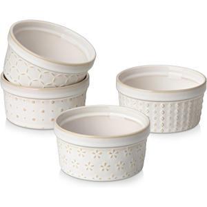 MALACASA Ramekins 6 Oz Oven Safe, Ceramic Creme Brulee Souffle Dishes, Pudding Custard Cups Ramekin For Baking, Small Dipping Sauce Bowls, Set of 4, Microwave and Dishwasher Safe, Arctic White