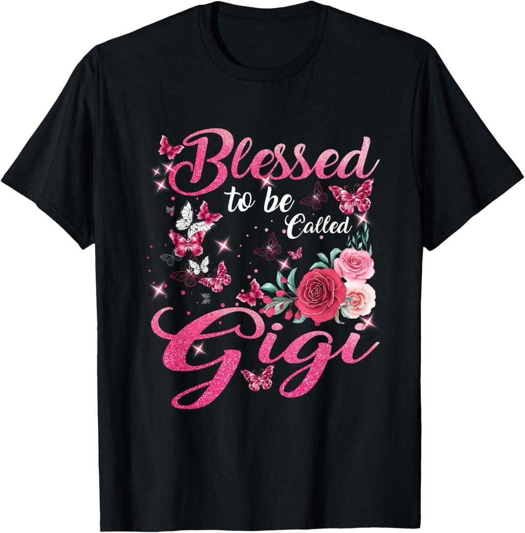Blessed to Be Called Gigi Cute Floral Mothers Day T-Shirt Black 2XL