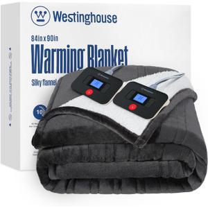 Westinghouse Electric Blanket Queen, Heated Blanket Queen Size with 10 Heating Levels and 1 to 12 Hours Heating Time Settings, Flannel to Sherpa Reversible, Machine Washable (84" x 90", Charcoal)