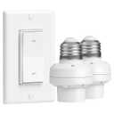 Remote Control Light Bulb Socket, Decorator Rocker Wall Switch, 200FT Range Wireless Light Switch for Pull Chain Light Fixture, E26 E27 Base, No Wiring Needed (1 Wall Switch and 2 Sockets)