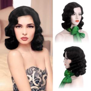 Black 20s Wig for Women Long Finger Wave Party Wigs Synthetic Full Vintage Wigs for Womens Lady Cosplay Costume Fancy Dress 1920s Flapper Wig