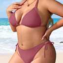 Daci Women Plus Size Triangle Bikini Sets Two Piece Double Straps Halter Swimsuit Side Tie String Sexy Bathing Suits (Pink, M)