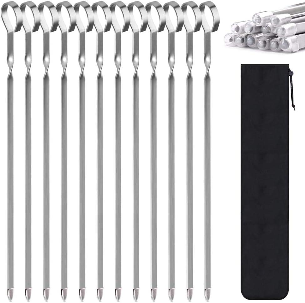 Skewers for Kabobs, 12" Metal Kebab Skewers for Grilling Flat Long Stainless Steel Kabob Sticks Reusable Grill Shish BBQ Barbecue Sticks for Meat Chicken Vegetable Shrimp, 12 Pack