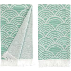 sea me at home Turkish Hand Towels for Bathroom, Kitchen Towels Decorative Set of 2, Luxury Turkish Cotton Dish Tea Towels 14 x 30 Inches for Modern, Boho, and Farmhouse Decor (Green Waves)
