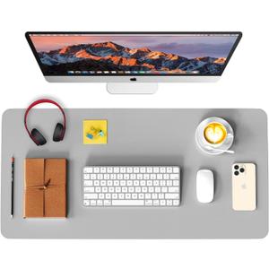 WAYBER Leather Desk Pad Protector, Waterproof Mouse Pad, PU Desk Mat, Office Desk Cover, Desk Writing Mat for Office/Home/Work/Cubicle (Light Gray) 23.7x13.8 in
