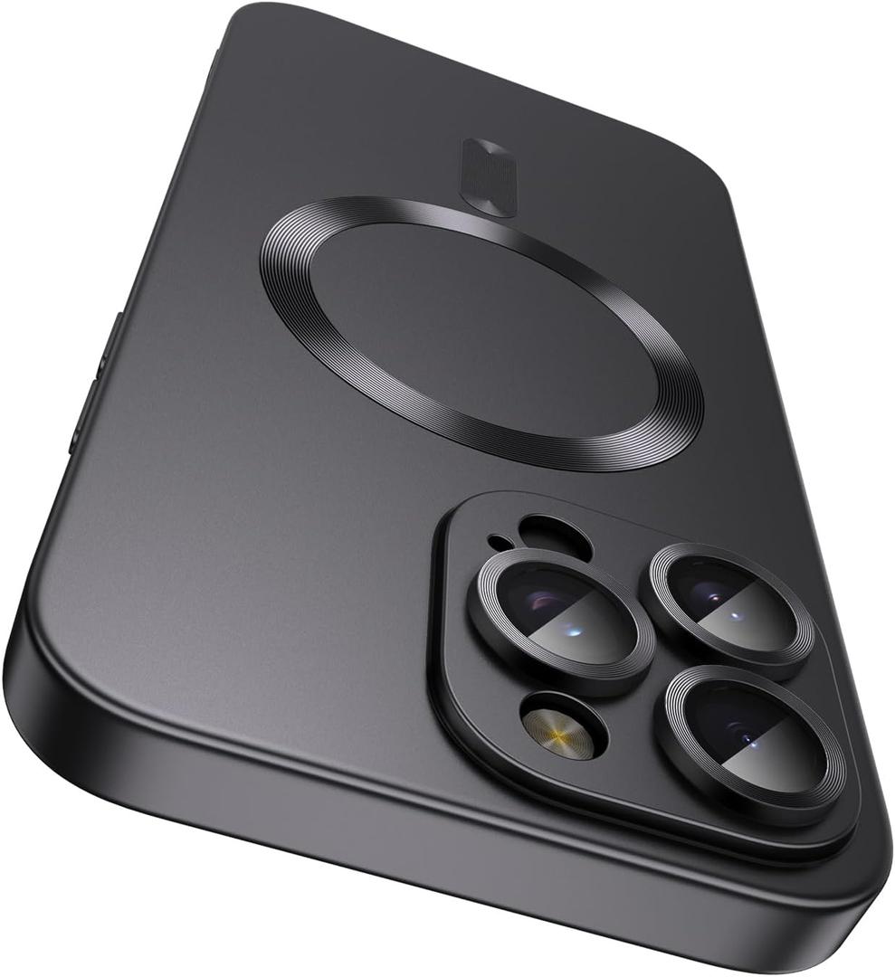 LEKEVO Magnetic for iPhone 14 Pro Max Case [Compatible with MagSafe][Built-in Camera Lens Protector] Slim Soft TPU Bumper Shockproof Metallic Luster Phone Case (Black)