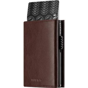 VULKIT Card Holder Wallet with Coin Pocket Magnetic Closure Pop Up Cards With ID Window Leather Wallet for Cash & Credit Cards (Espresso)