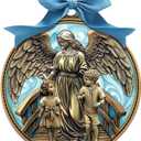 Misdary Guardian Angel Crib Medal Blue Ribbon Round Religious Decor for Baby Nursery Baptism Christening Gift Keepsake Gift, 3 Inch