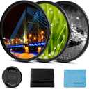 49mm Star Filter 3 Pieces Starburst Lens Filter(4 Points,6 Points,8 Points) with Centre Pinch Lens Cap for Nikon Sony Olympus and Other DSLR Cameras + 3 Slot Filter Pouch