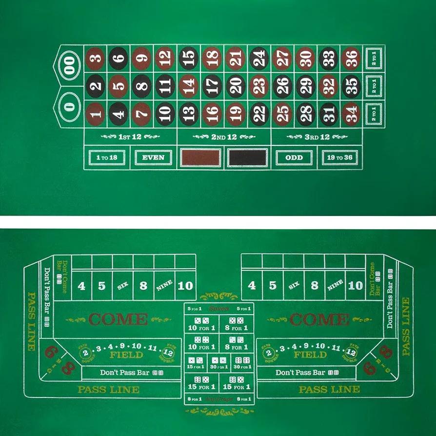 Brybelly Casino Night 2-in-1 Craps and Roulette Table Felt Only- Green Felt Double Sided Casino Tabletop Gaming Mat- 72" x 36" - Perfect for Casino Game Night