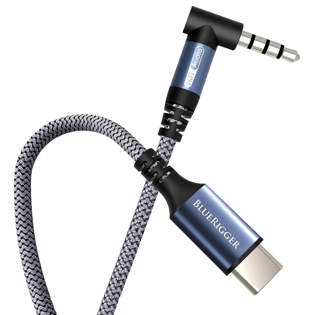 BlueRigger 90D USB C to 3.5mm Audio Cable - 3FT (Male AUX to USBC, Type C AUX Cord, USB-C to Headphone Jack 90 Degree Cable, Right Angled Type C to 1/8) - Compatible with Phone, Tablet, Laptop