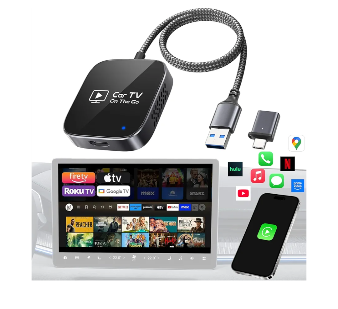 2-in-1 Wireless CarPlay Adapter & Car TV Mate Pro 2026 [Metal & Glass Case] Convert Wired to Wireless Car Play with HDMI Input for TV Stick, Screen Mirroring & Streaming, Fit for 2016+ Cars -Black