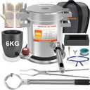 Nelyrho 6KG Melting Furnace Kit, Stainless Steel Foundry with Crucible Tongs, Ingot Mold, Goggles, Gloves, Carry Bag, Ideal for Smelting Silver, Copper, and Aluminum, Metal Recycling Casting Tool