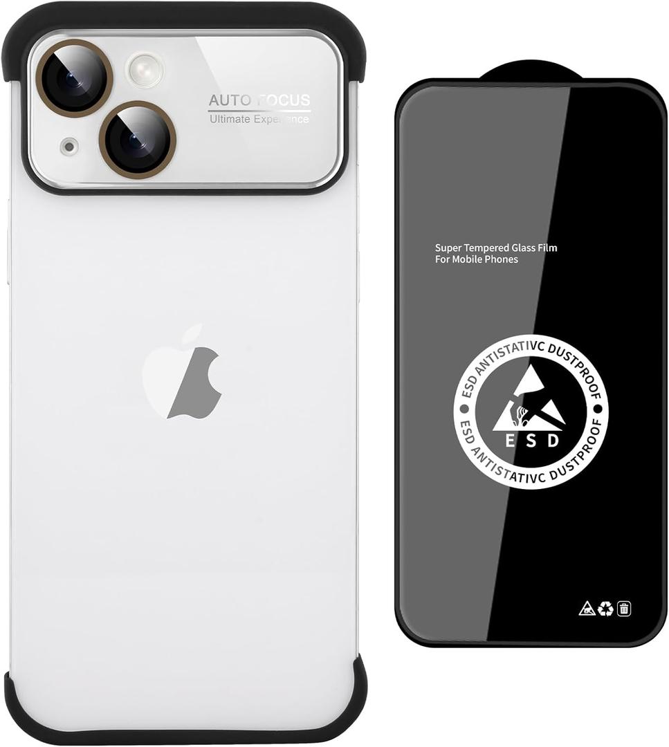 Frameless Phone Case Compatible with iPhone 15 Case, Acrylic Large Window Camera Lens Protector,TPU Silicone Minimalist Protective Case Silver.