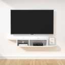 GHC Floating TV Stand, Wall Mounted Entertainment Center and Cabinet Shelf, TV Console with Storage, Media Console for DVD Player, Space-Saving Under TV Shelf for Bedroom, Living Room (White), 54.9w9.8d8.2h in