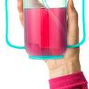 Sliner Adult Sippy Cups for Elderly 12 oz Straw Sippy Cups with 2 Handles No Spill for Adults Spill Proof Dysphagia Cup for Disabled Patients (Blue)