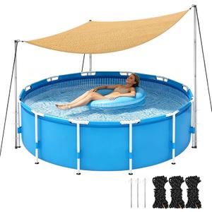 FMOACEN Above Ground Pool Canopy Sunshade Set, 13'x13'x13' Triangular Waterproof Shade Sail with Support Poles and Ground Nails Awning Cover for 15-22 FT Outdoor Basin Deck Garden