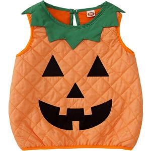 Ritatte Toddler Baby Girl Boy Halloween Outfit Funny Pumpkin Face Sleeveless Shirt Embroidery Pumpkin Spooky Season Tank Tops (18-24 Months, Orange-black)