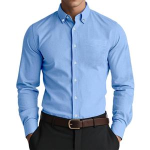 Manwan walk Men's Oxford Shirt Well-Fitted Soft Lightweight Long Sleeve Button Down Shirts (Medium, Sky Blue)