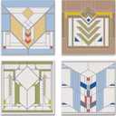 Chevron Designs by Frank Lloyd Wright 4-Pack Assorted Stone Coasters with Protective Cork Backing Manufactured in the USA Absorbent Easily Wipes Clean