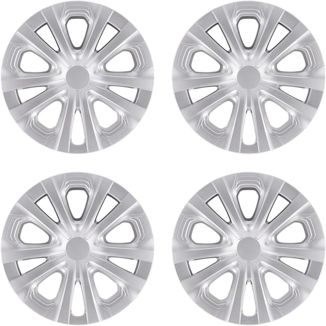 15-inch Hubcaps Wheel Covers Fit for 2016-2022 Toyota Prius & 2017-2022 Prius Prime & 2020-2024 Corolla Hybrid Wheel Rim Covers, Snap On Installation; Set of 4 Pcs (Silver)