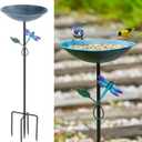 31.9H Bird Bath and Feeder for Outdoors, Metal Birdbaths with Stake, Stand with 5-Prong Base for Outdoors Garden Patio Yard Lawn